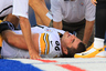 Aug 25, 2012; Orchard Park, NY, USA; Pittsburgh Steelers rookie offensive guard David DeCastro (66) is down injured during the first quarter in the game against the Buffalo Bills at Ralph Wilson Stadium. DeCastro was taken off the field on a cart. Mandatory Credit: Kevin Hoffman-US PRESSWIRE